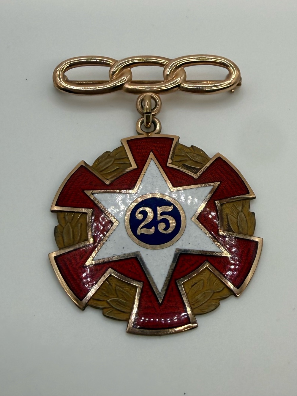 Antique IOOF Odd Fellows 25 Year Service Medal Enamel Oregon Fraternal Pin